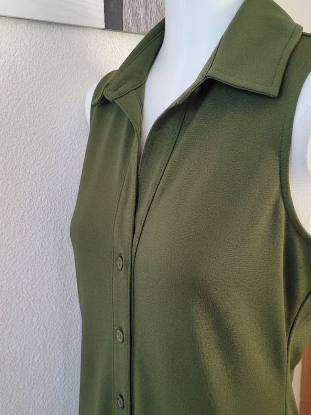 Banana Republic Olive Green Sleeveless Button Down Knit Shirt Dress - Picture 6 of 9